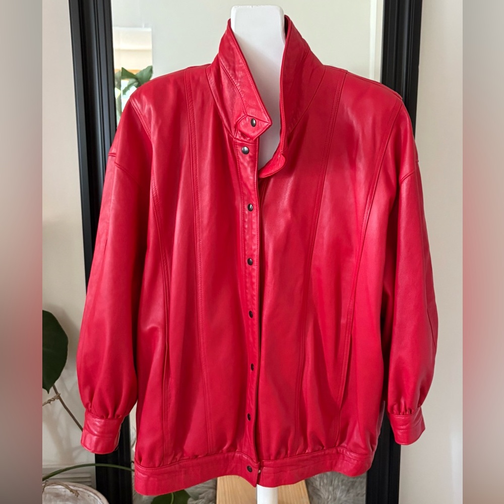 Y2K Red Leather Oversized Jacket